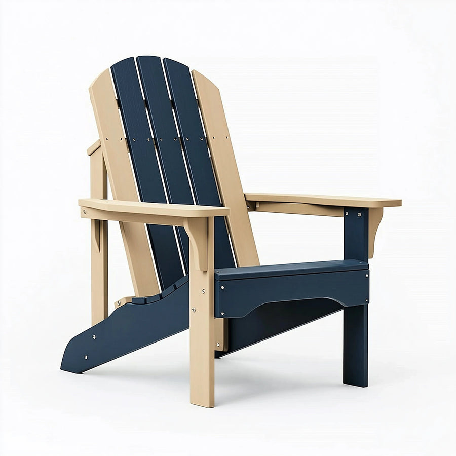 Adirondackstuhl 86 x 77 x 95 cm aus Holz in Natur/Marineblau für Garten mit breiten Armlehnen