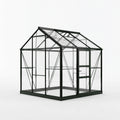 Gewächshaus 190 x 190 x 195 cm mit Aluminiumrahmen in Schwarz und transparenten Kunststoffplatten - freistehend mit Tür und Dachfenster