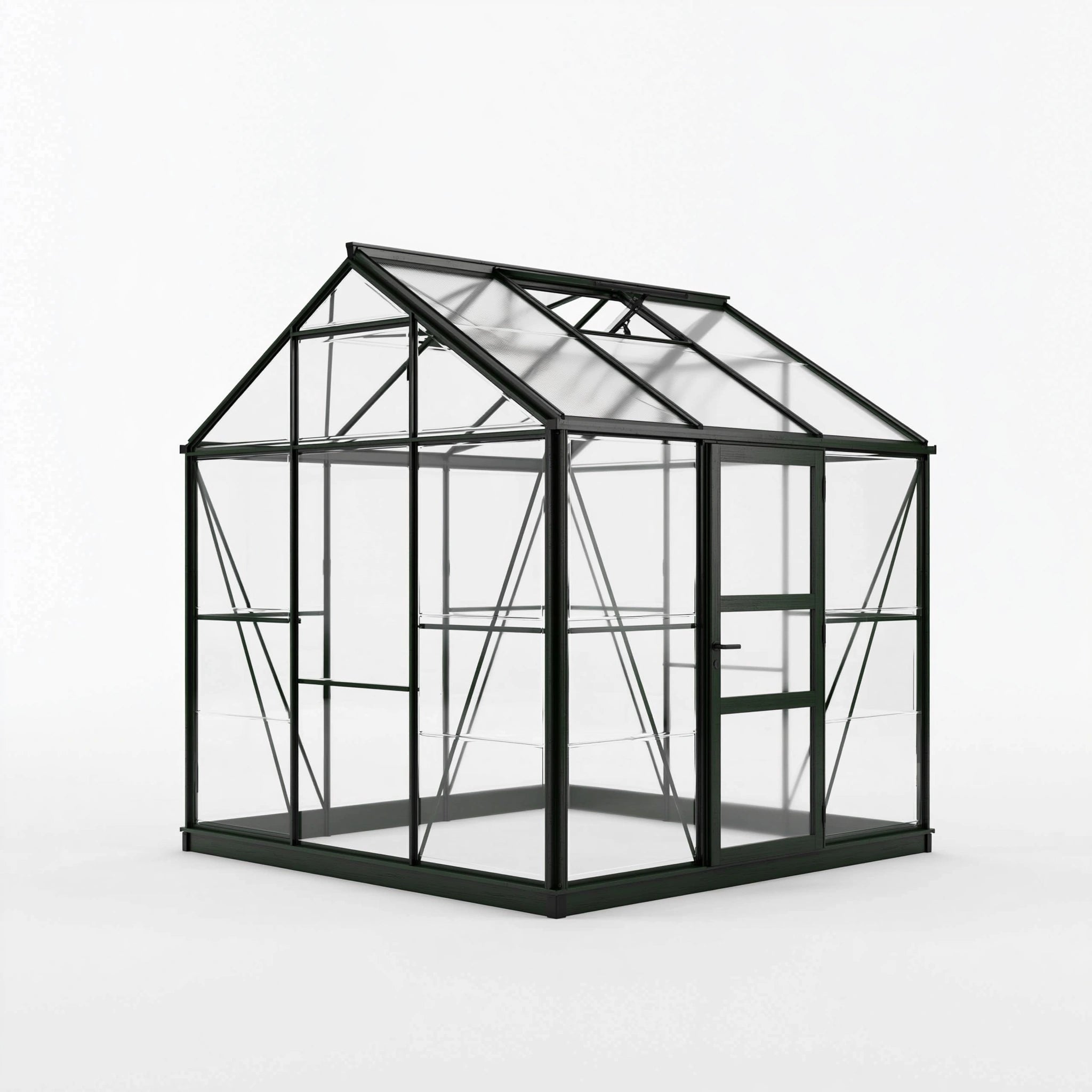 Gewächshaus 190 x 190 x 195 cm mit Aluminiumrahmen in Schwarz und transparenten Kunststoffplatten - freistehend mit Tür und Dachfenster