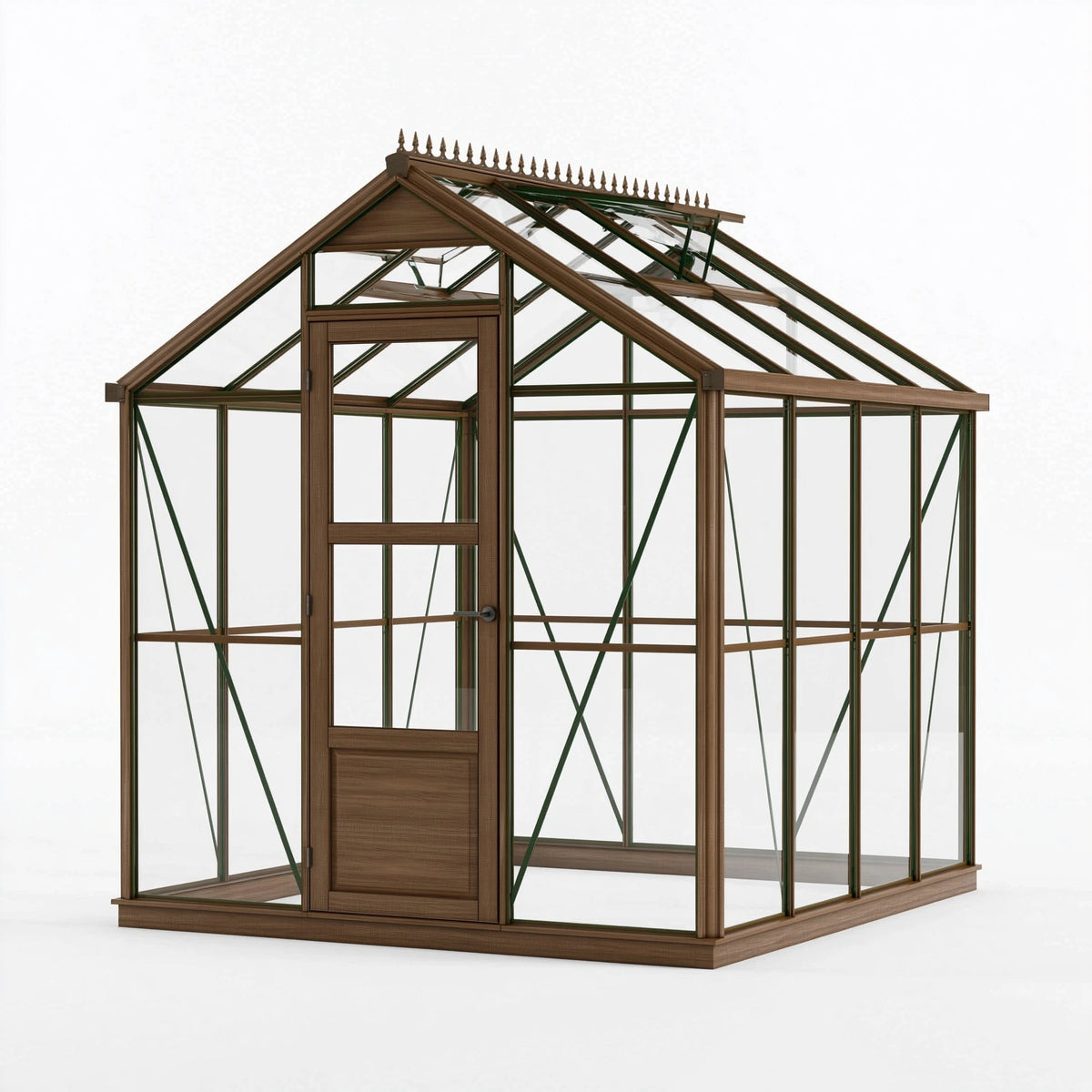 Gewächshaus 240 x 180 x 250 cm aus Aluminium und Glas Braun - freistehend mit Satteldach