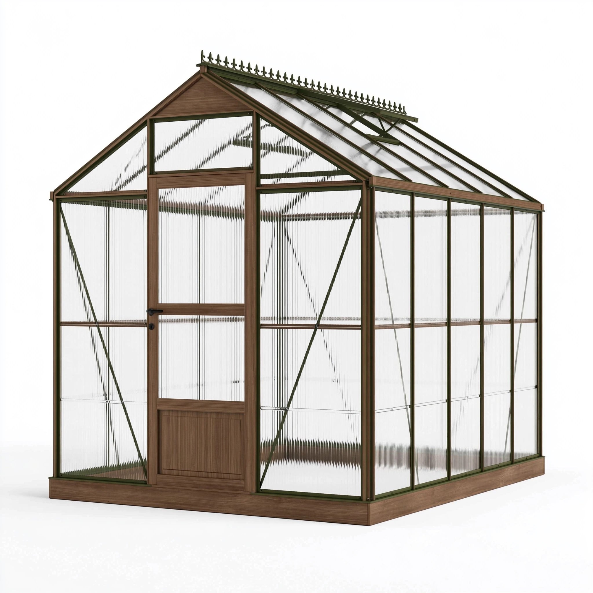 Gewächshaus 244 x 183 x 195 cm Aluminium und Polycarbonat Braun Transparent mit Satteldach