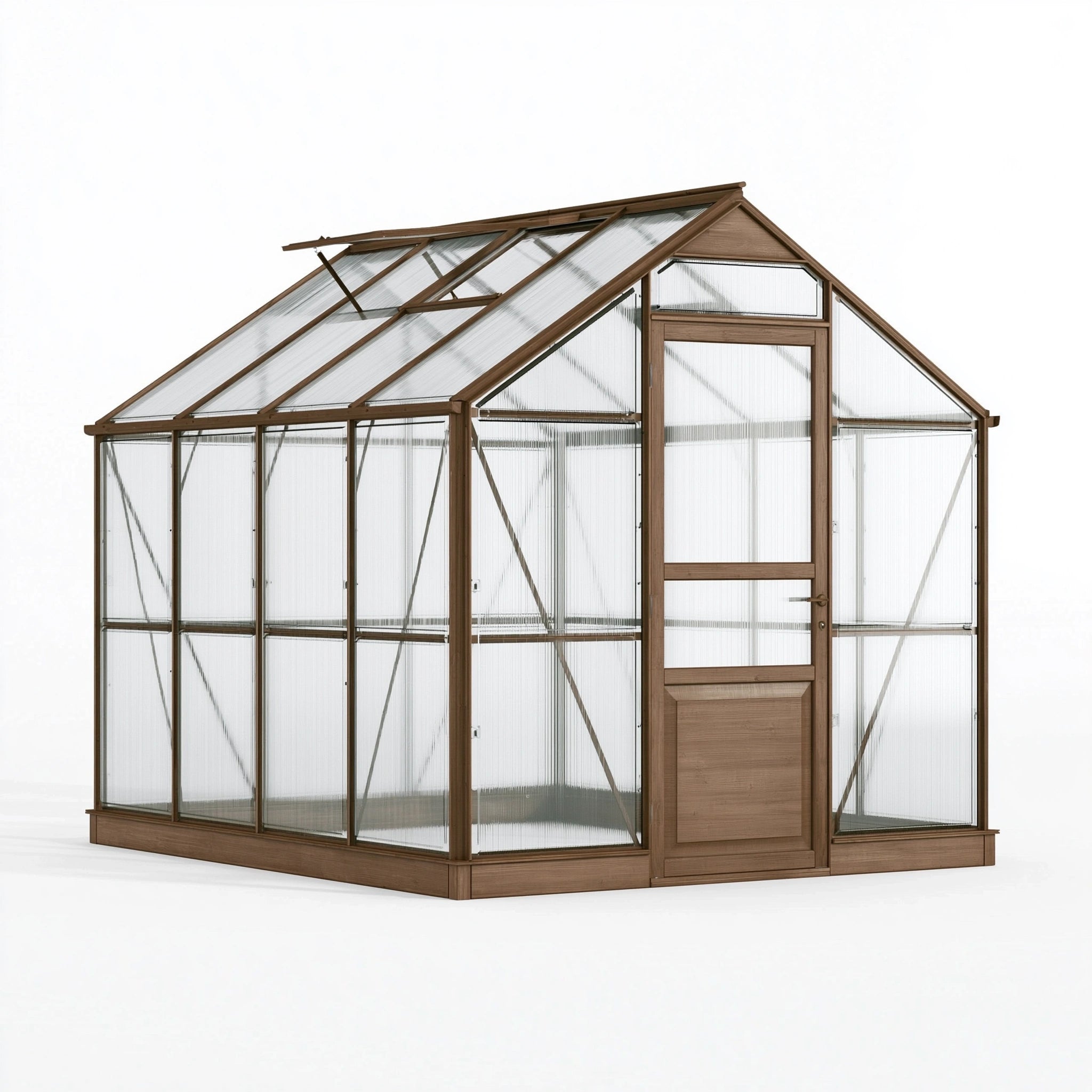 Gewächshaus 244 x 190 x 195 cm Polycarbonat Braun mit Dachfenstern