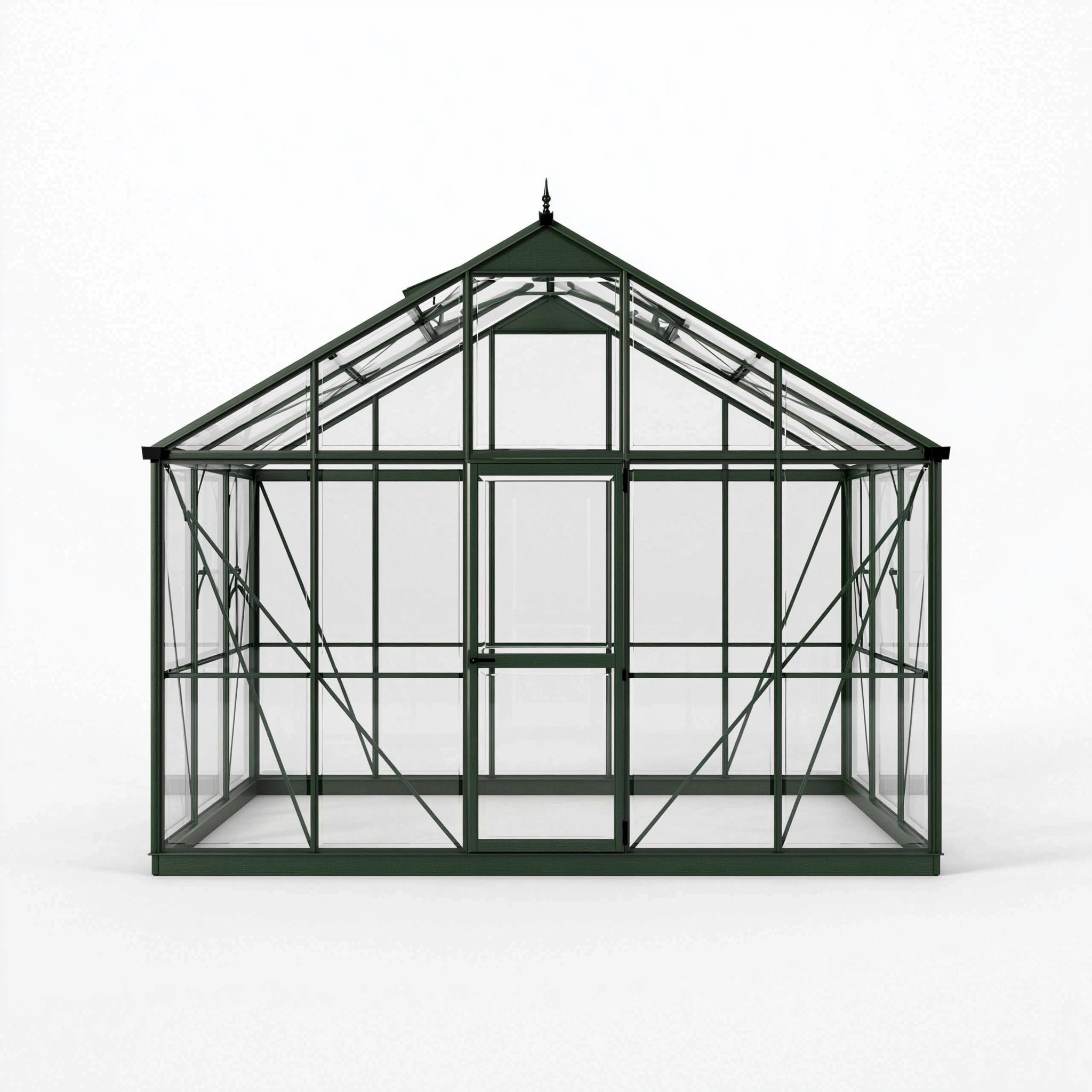 Gewächshaus 244 x 244 x 250 cm Aluminium Dunkelgrün mit transparenten Glaselementen im viktorianischen Stil