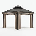 Gartenpavillon 300 x 300 x 290 cm Metall Schwarz Taupe mit Vorhängen