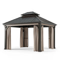 Pavillon 300 x 300 x 300 cm Metall Schwarz mit Vorhängen und Doppeldach