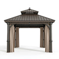 Gartenpavillon 300 x 300 x 300 cm Metall Braun Beige mit Vorhängen klassischer Stil