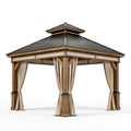 Gartenpavillon 400 x 400 x 320 cm Holz Metall Braun Beige mit Vorhängen und Doppeldach