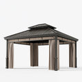 Pavillon 300 x 300 x 290 cm aus Metall Schwarz Beige mit Seitenvorhängen für Garten Klassischer Stil