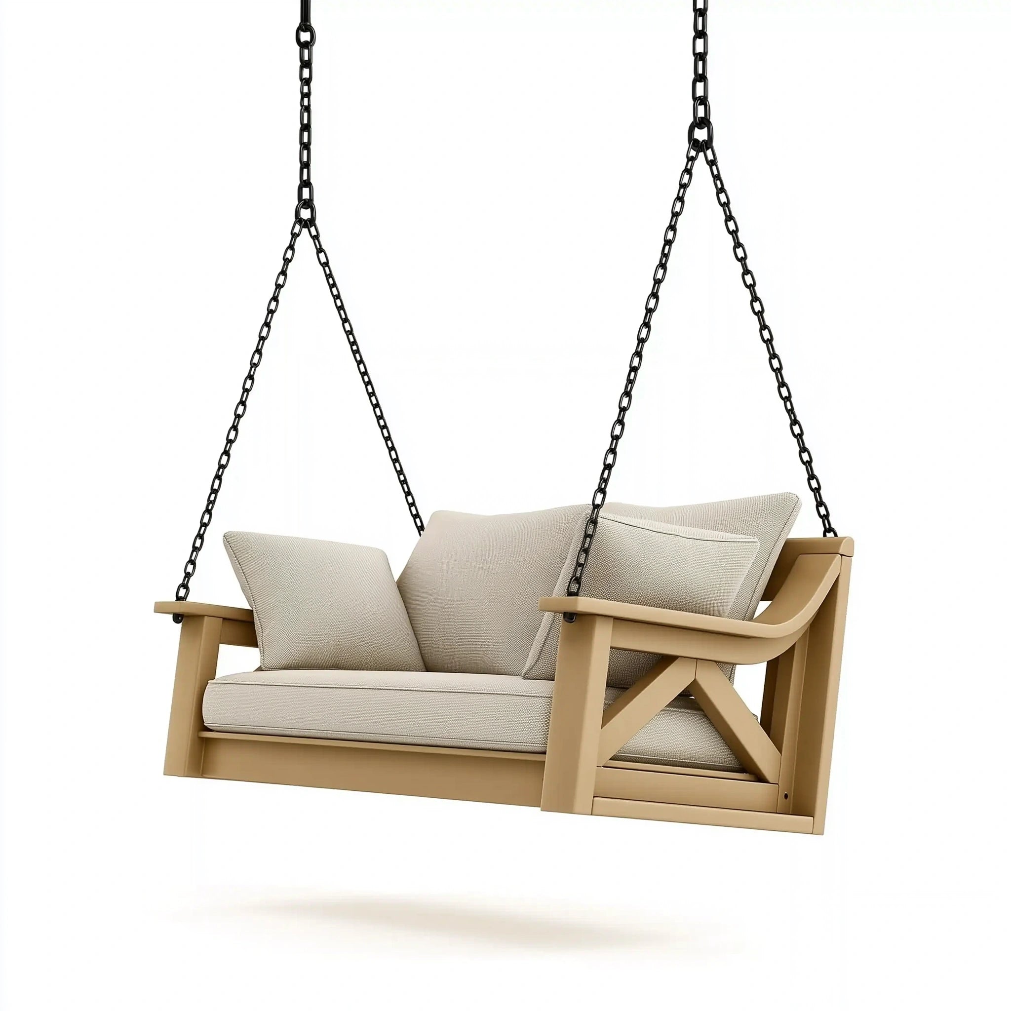 Hollywoodschaukel 120 x 65 x 180 cm Holz Beige mit Metallketten für überdachte Außenbereiche