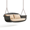 Hängesofa 180 x 75 x 65 cm Schwarz Beige Holz Metall für Terrasse Moderne Schaukel
