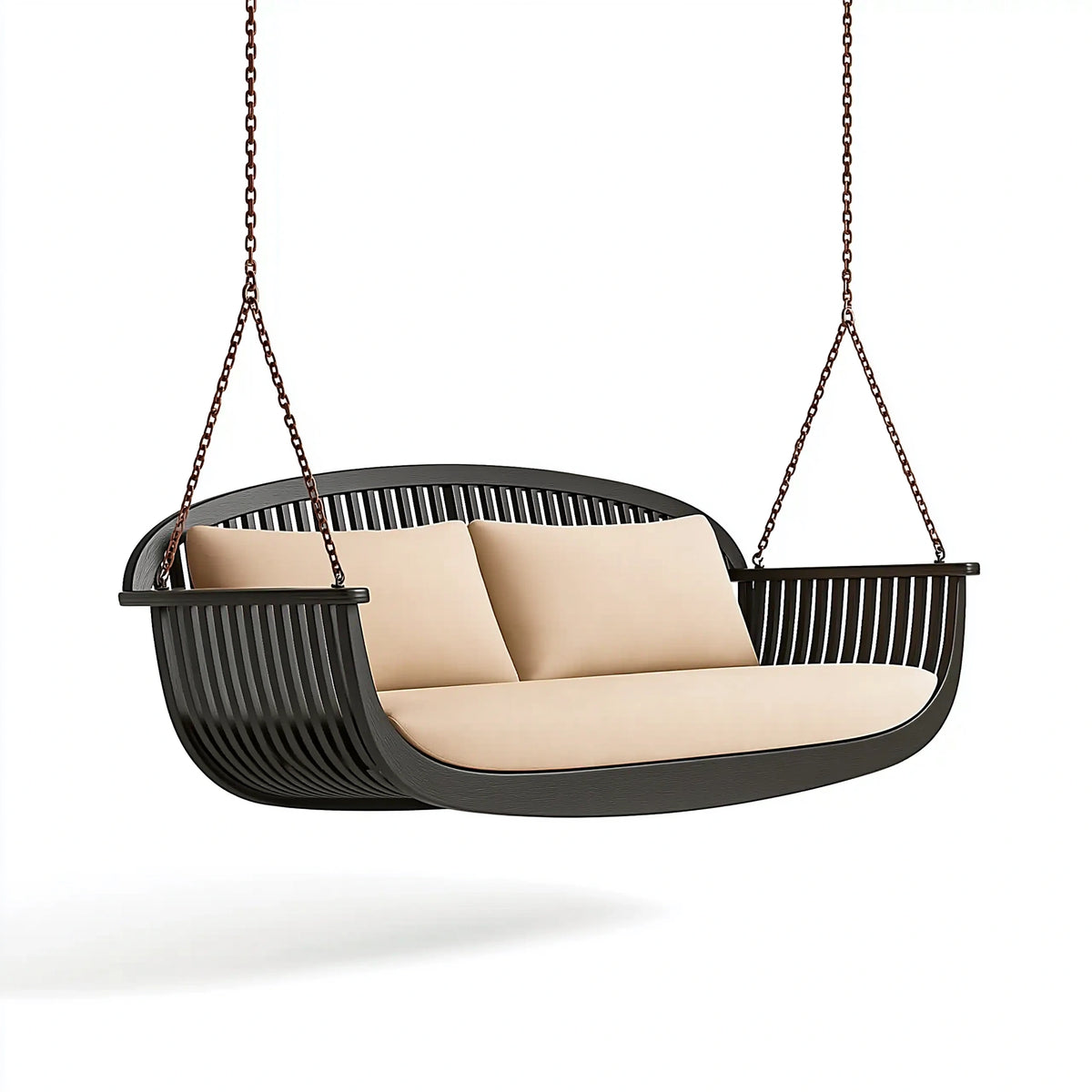 Hängesofa 180 x 75 x 65 cm Schwarz Beige Holz Metall für Terrasse Moderne Schaukel