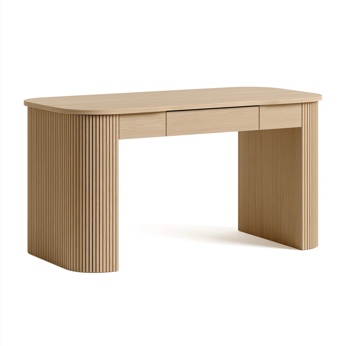 Schreibtisch 140 x 60 x 75 cm Holzwerkstoff Natur mit 2 Schubladen geriffeltes Design