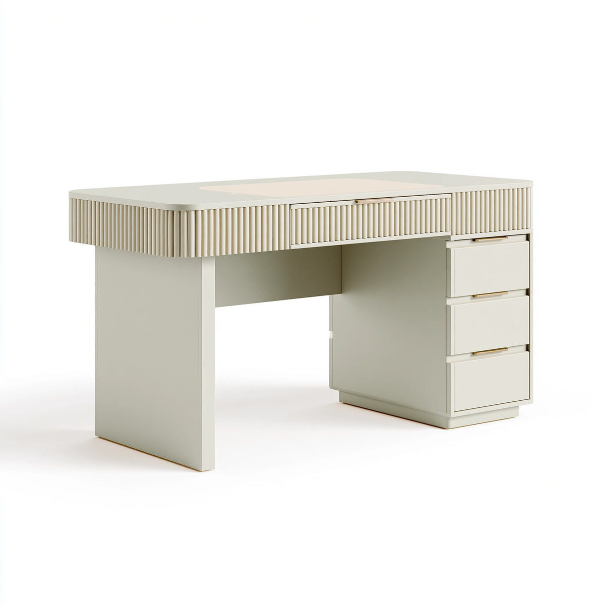 Schreibtisch 120 x 60 x 75 cm aus Holzwerkstoff in Creme mit 5 Schubladen im geriffelten Stil