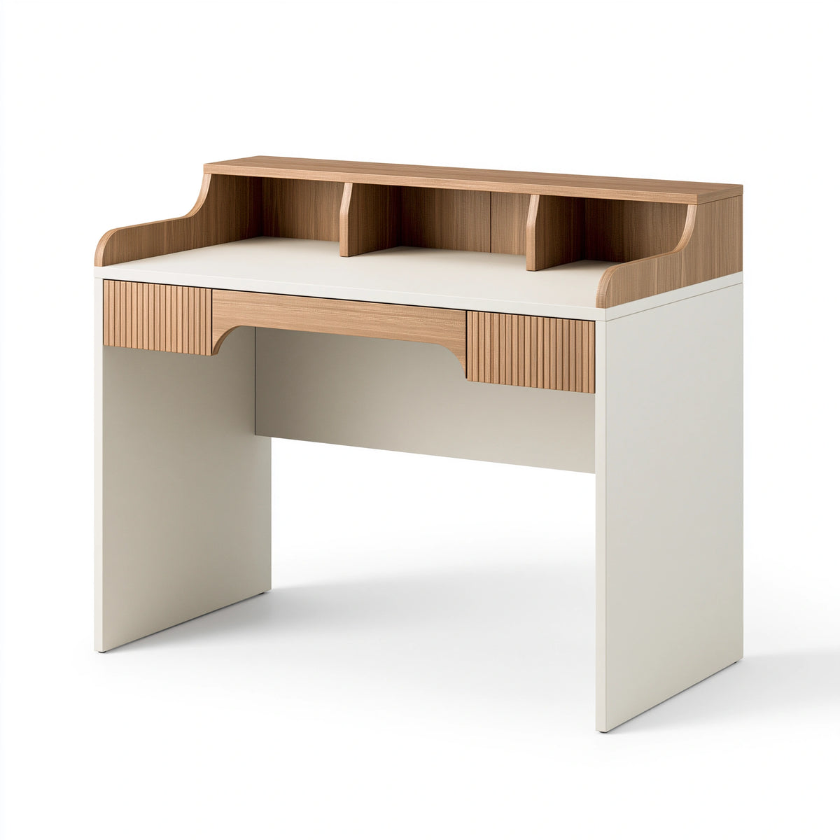 Schreibtisch 120 x 60 x 100 cm Holzwerkstoff Weiß/Natur mit Ablage und Schublade