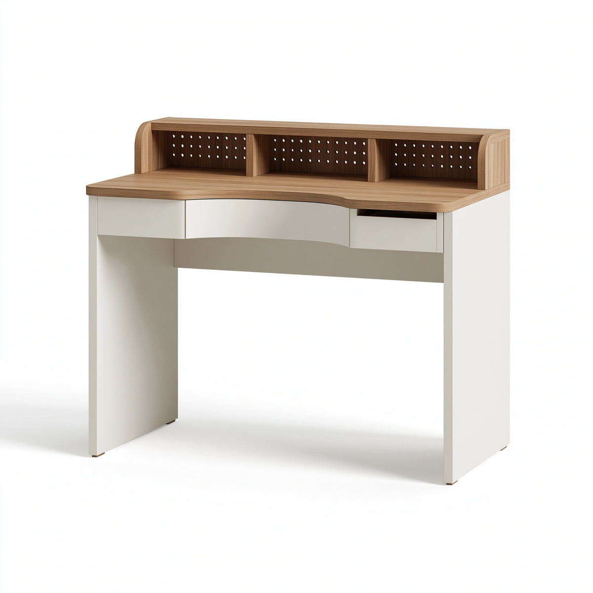 Schreibtisch 120 x 60 x 100 cm Holzwerkstoff Eiche Weiß mit Ablagefächern im skandinavischen Stil
