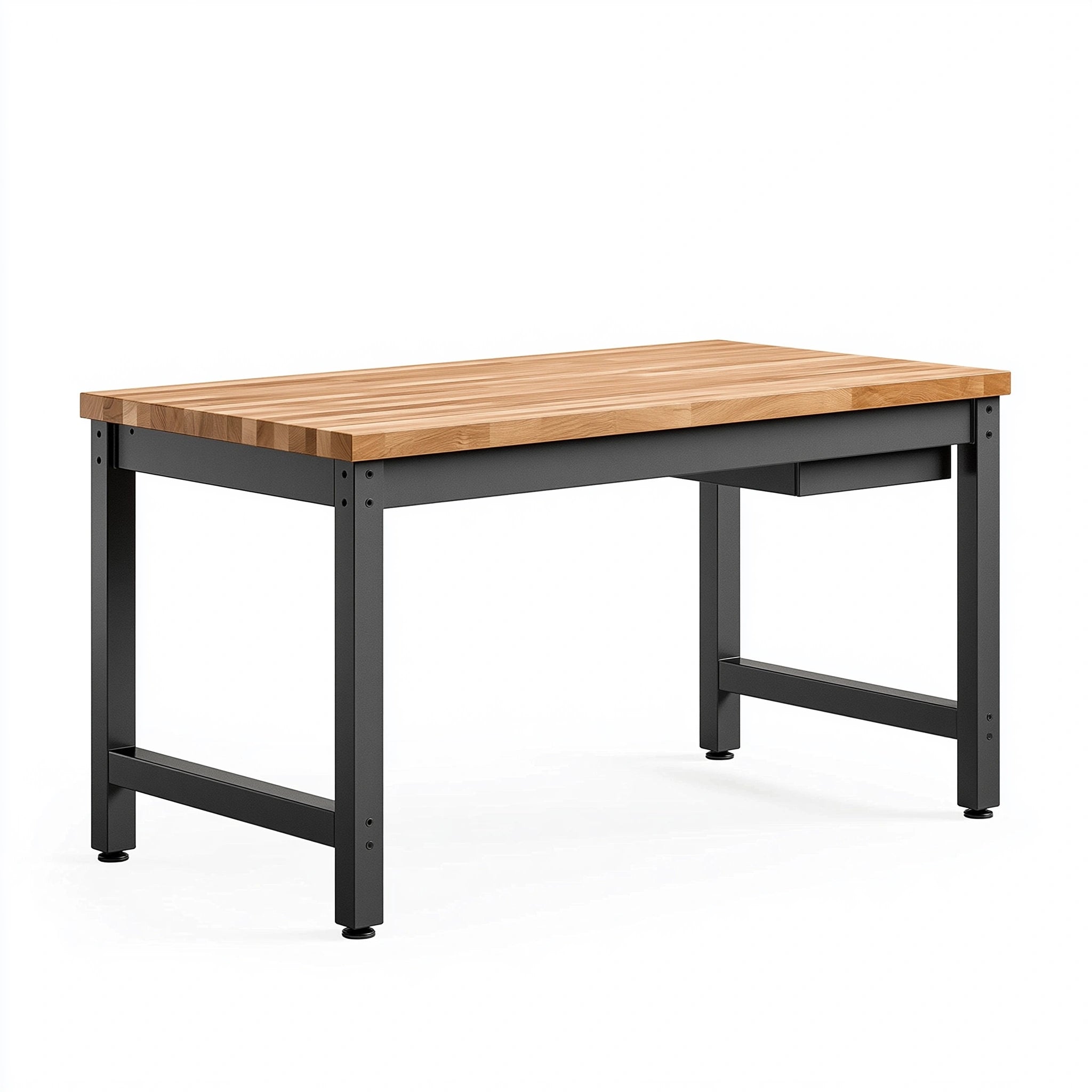 Werkbank 160 x 80 x 90 cm Holzfarben Schwarz mit Holzplatte und Stahlgestell im Industriestil