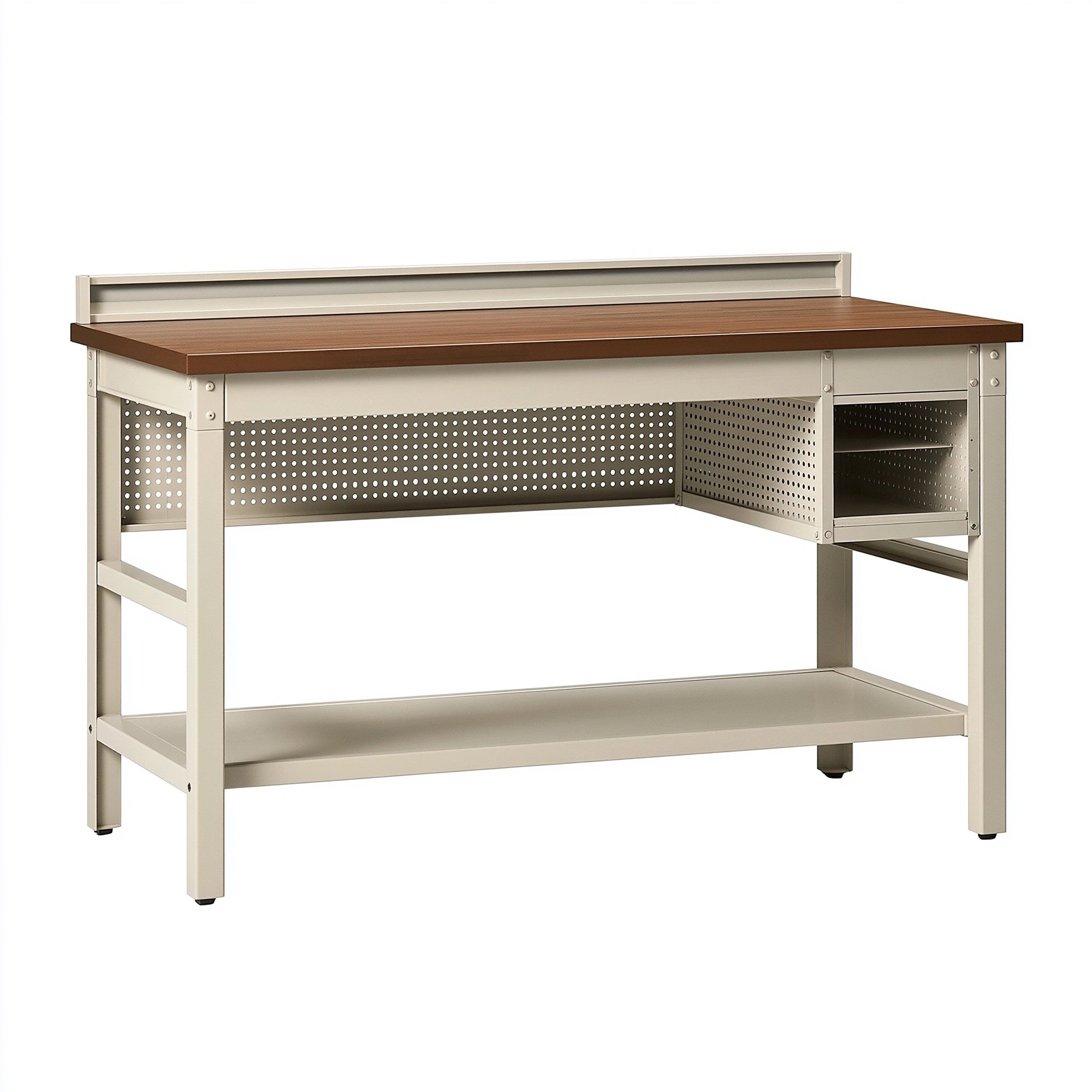 Werkbank 120 x 60 x 90 cm Stahl Holzwerkstoff Braun Beige mit Stauraum