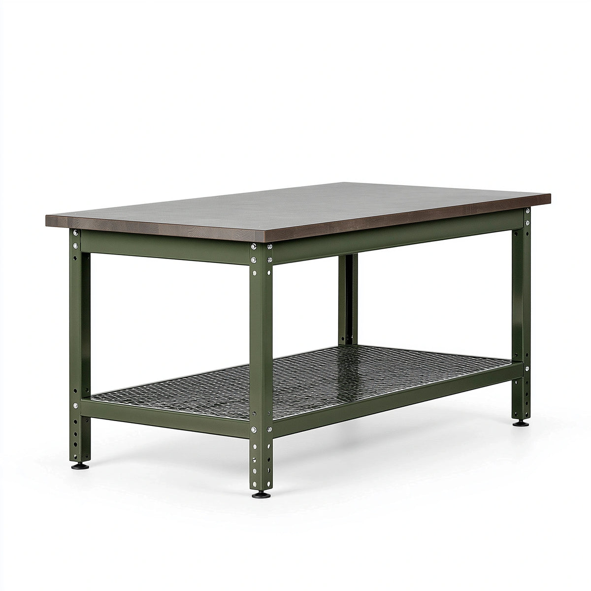 Werkbank 120 x 60 x 90 cm Holz Stahl Grün mit Gitterablage im Industrie Stil