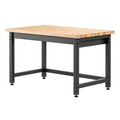 Werkbank 150 x 75 x 90 cm Massivholz Natur Schwarz Stahlgestell Industriestil